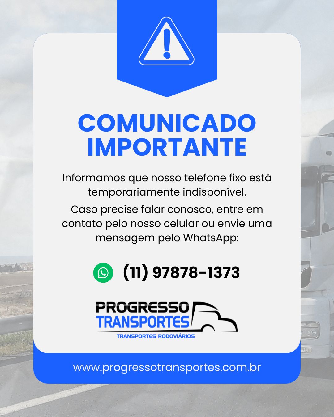 Problema no telefone - Progresso Transportes